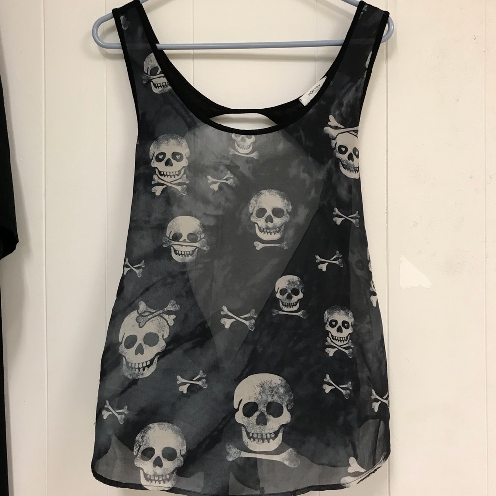 Poetry Skull Sheer Tank With Adjustable Back